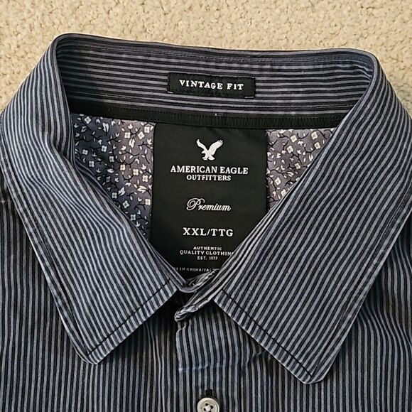 American Eagle Men Premium Vintage Fit Button Down Shirt Gray XXL - Picture 6 of 11